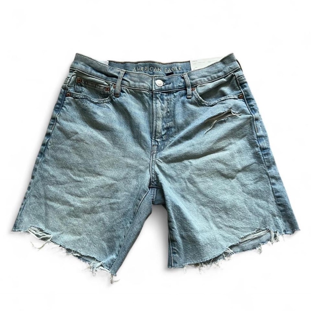 American Eagle Light Blue High Rise 8” Perfect Bermuda Denim Shorts
